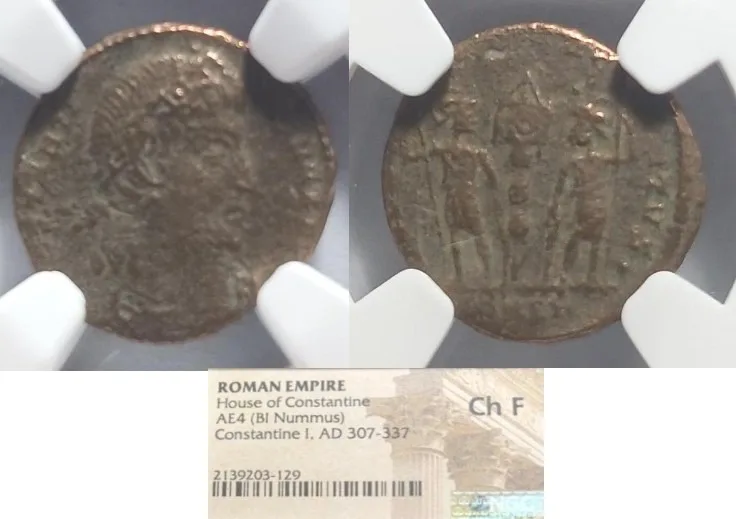 Constantine I 335–337 AD AE4 Bi Nummus. Ch F NGC