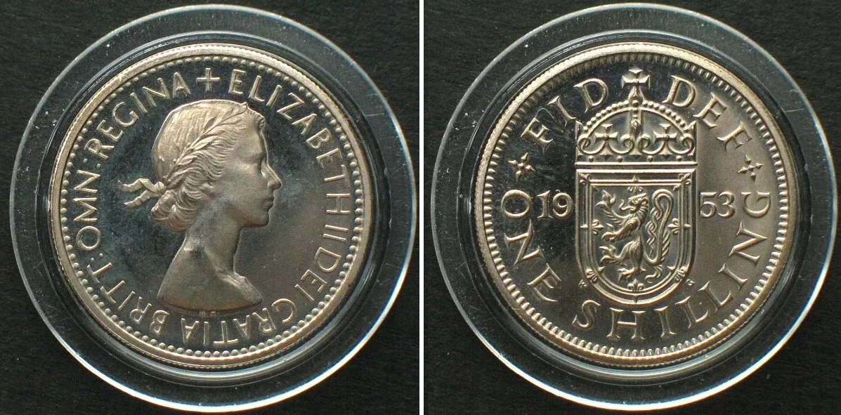 1953 GREAT BRITAIN Shilling 1953 Scot. ELIZABETH II Cameo Proof from Coronation Set Proof