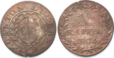 1804 Swiss Cantons LUZERN Batzen 1804 billon SCARCE DATE! VF