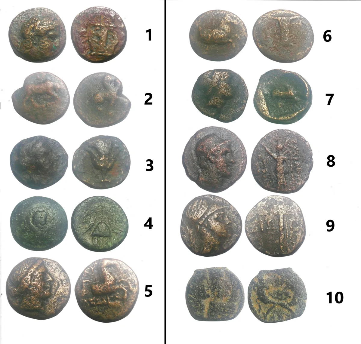 10 Ancient Greek or Oriental Greek. ALL are ID 2.5x2.5 flips and coins in Supersafe 2x2 self-adhesive