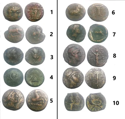 10 Ancient Greek or Oriental Greek. ALL are ID 2.5x2.5 flips and coins in Supersafe 2x2 self-adhesive