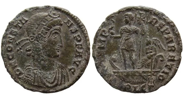 ROMAN, Constans. 348-350 AD. Æ Centenionalis Lyon mint. Struck on a full flan Ch EF