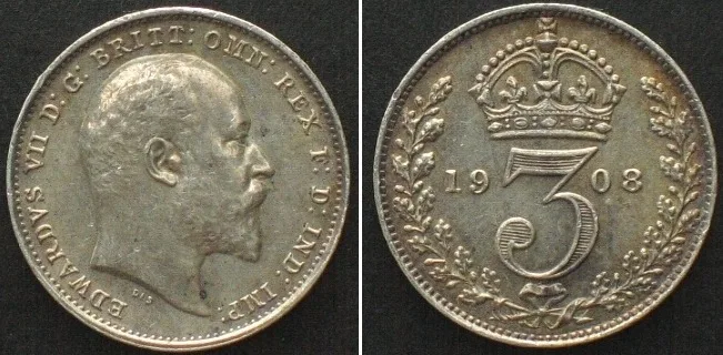 1908 GREAT BRITAIN. Maundy Threepence 1908, EDWARD VII, silver Prooflike