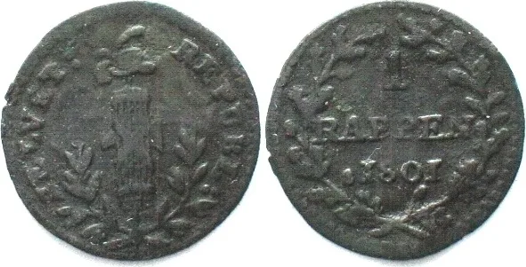 1801 Switzerland HELVETIC REPUBLIC Rappen 1801 billon VF+