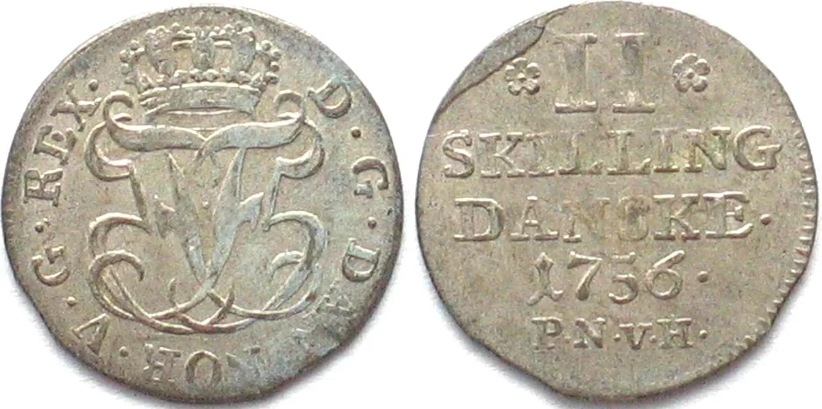 1756 DENMARK 2 Skilling 1756 PNVH FREDERIK V silver UNC!!!