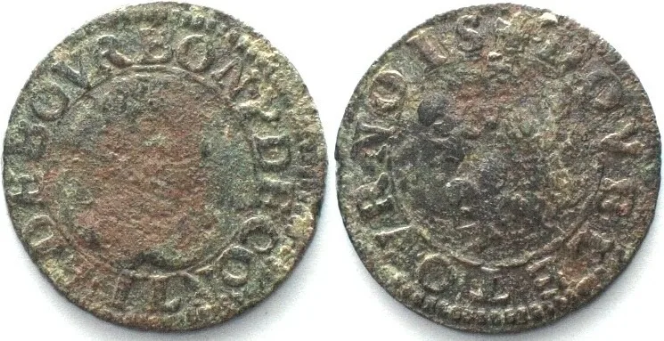 1603-1605 CHATEAU-RENAUD Double Tournois 1603-05 FRANCOIS de BOURBON-CONTI copper VF