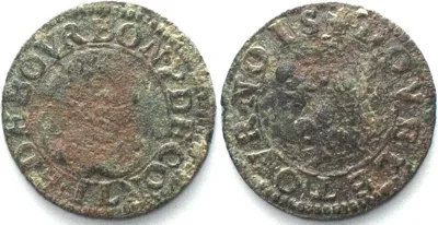 1603-1605 CHATEAU-RENAUD Double Tournois 1603-05 FRANCOIS de BOURBON-CONTI copper VF