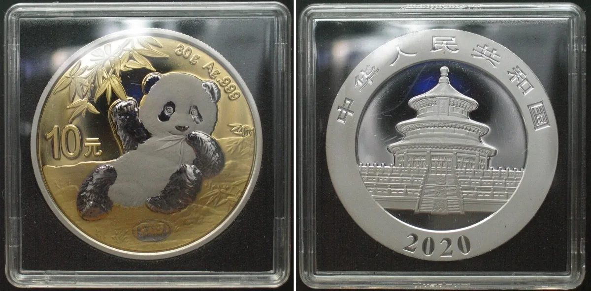 2020 CHINA 10 Yuan 2020 Panda, WSC Hologramm, 30g silver BU, RARE! BU