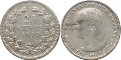 1897 NETHERLANDS 25 Cents 1897 WILHELMINA silver VF
