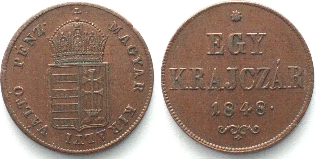 Kreuzer 1848 HUNGARY 1 (Egy) Krajczar 1848 WAR OF INDEPENDENCE copper AU!