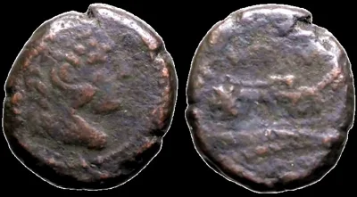 Roman Republic AE19.2mm 6.58gm quadrans. Herakles in lionskin / Galley