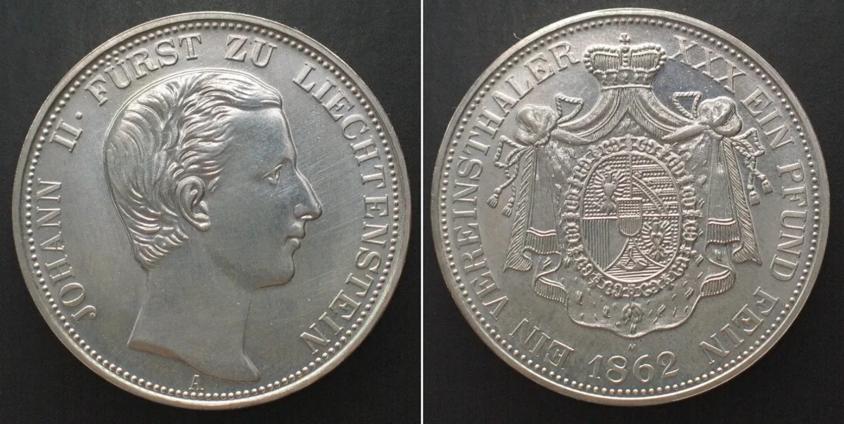 Taler 1862 LIECHTENSTEIN Thaler 1862 JOHANN II silver OFFICIAL RESTRIKE UNC