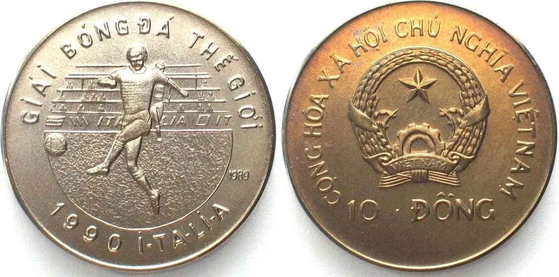 1989 VIETNAM 10 Dong 1989 FOOTBALL WORLD CUP in ITALY Cu-Ni SCARCE! UNC