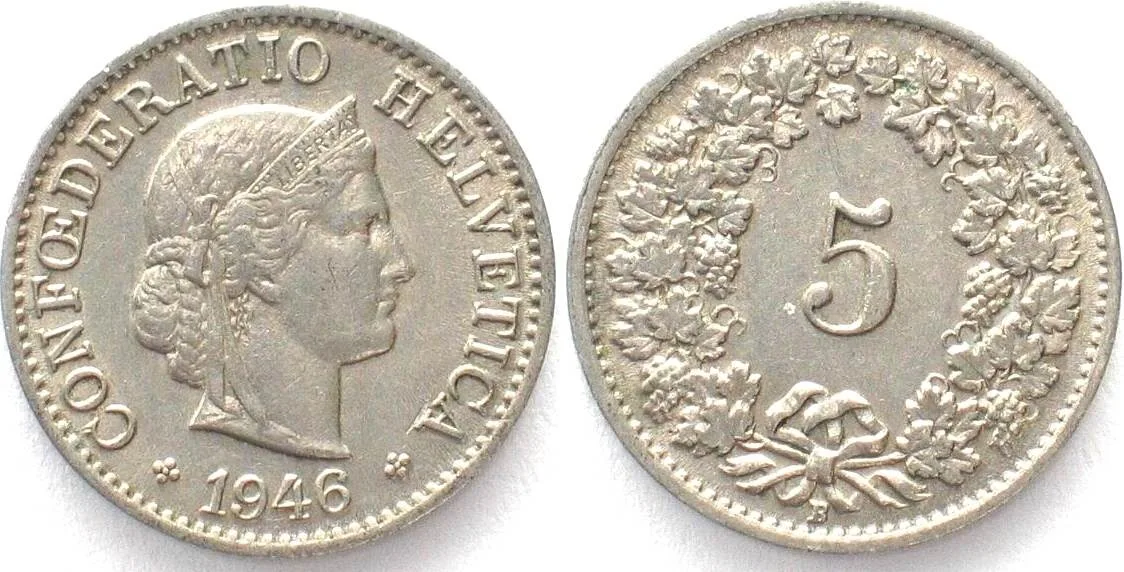1946 SWITZERLAND 5 Rappen 1946 Cu-Ni UNC!