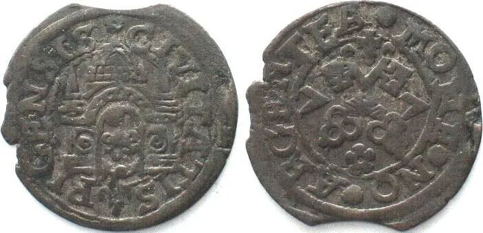 1577 RIGA, Free City. Solidus 1577, Type 4, billon, AU!