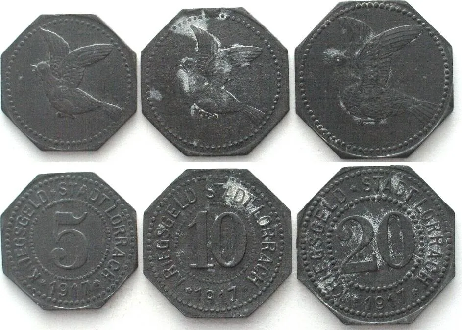 1917 LÖRRACH (Baden) 5, 10, 20 Pfennig 1917, NOTGELD, zinc AU