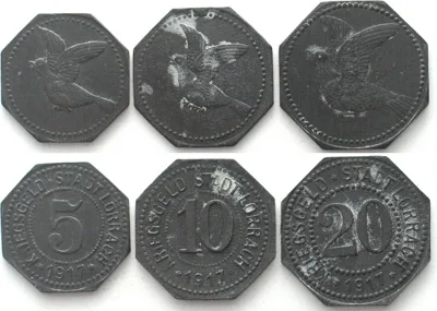 1917 LÖRRACH (Baden) 5, 10, 20 Pfennig 1917, NOTGELD, zinc AU