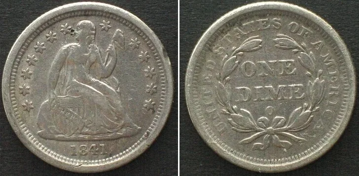 1841 US 1841 O - NEW ORLEANS SEATED LIBERTY DIME silver VF-XF VF-EF