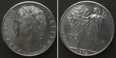 1979 ITALY. 100 Lire 1979, steel, die rotation mint error, UNC