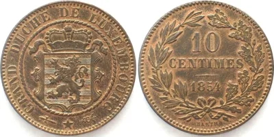 1854 LUXEMBOURG 10 Centimes 1854 WILLEM III bronze AU!