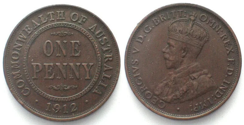 1912 AUSTRALIA. Penny 1912 H, George V, bronze, AU!