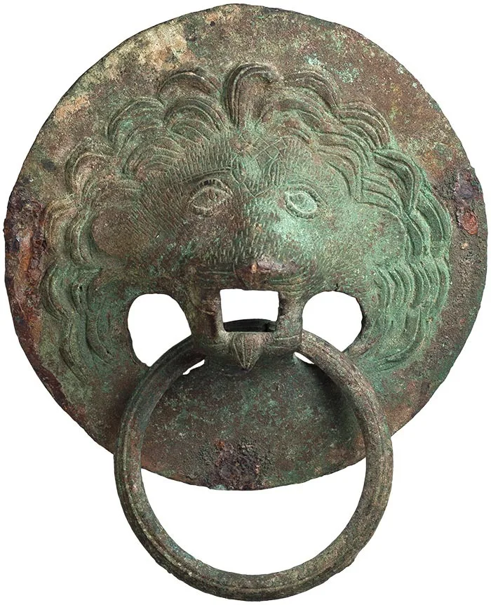 Roman Large Matched Pair of Bronze Lion Chest Handles