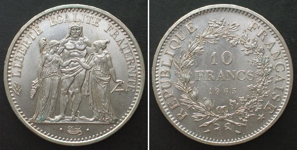 1965 FRANCE 10 Francs 1965 HERCULES silver UNC