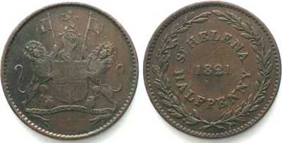 1821 SAINT HELENA. Halfpenny 1821 copper VF+