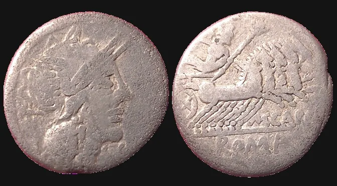 M Papirius Carbo 122 BC, AR 17mm, 3.66gm Denarius.