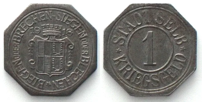 1918 Germany SELB (Bavaria) 1 Pfennig 1918, NOTGELD, iron UNC, SCARCE! UNC