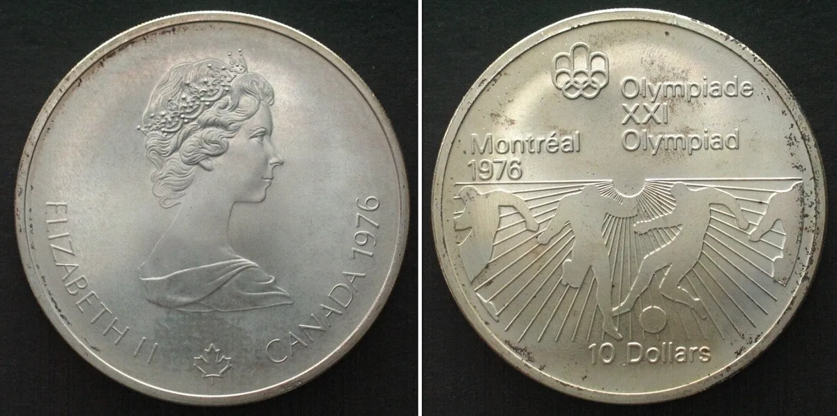 1976 CANADA 10 Dollars 1976, OLYMPICS MONTREAL, silver UNC
