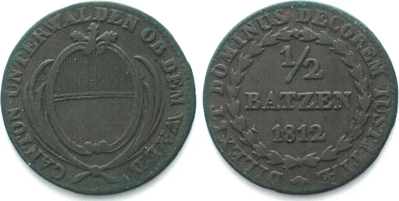 1812 SWISS CANTONS. Obwalden, 1/2 Batzen 1812, billon, VF-XF, RARE!!! VF-EF