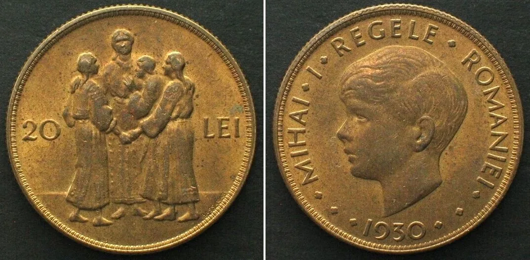 1930 ROMANIA 20 Lei 1930, London mint, MIHAI II nickel-brass UNC!!!