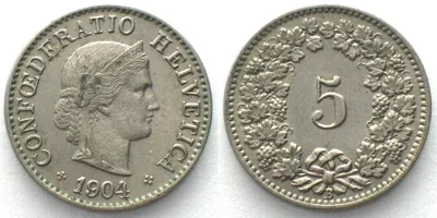 1904 SWITZERLAND 5 Rappen 1904 Cu-Ni UNC-!
