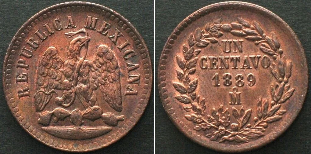 1889 MEXICO. 1 Centavo 1889, Mo Mexico City mint, copper UNC!!!