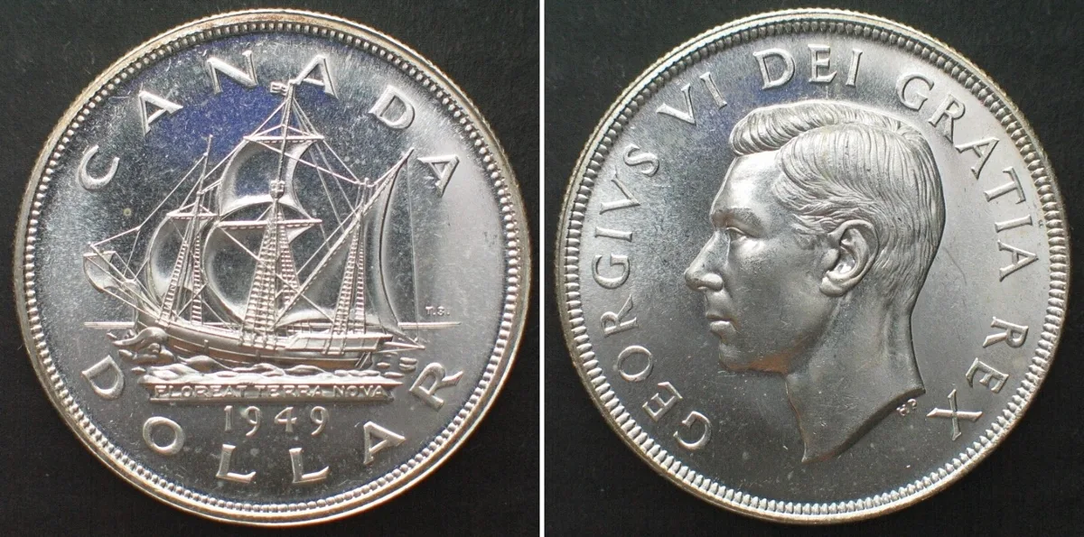 1949 CANADA 1 Dollar 1949, JOHN CABOT & NEWFOUNDLAND, silver, Prooflike