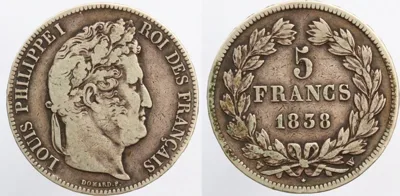 France 5 Francs 1838 W, Louis-Philippe (1830-1848), Lille