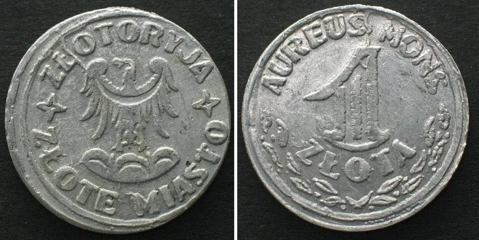 1950 POLAND, Zlotoryja (Goldberg). Token 1 Zlota ND (1950s), Alu, RARE! AU
