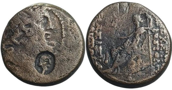 Countermark of Queen Cleopatra VII, SYRIA, Seleukis and Pieria. Antioch. Autonomous issues Dated year 3 of the Caesarian Era 47/46 BC. 1st century BC. Æ 12.74 gm; 24 mm. Choice aVF.