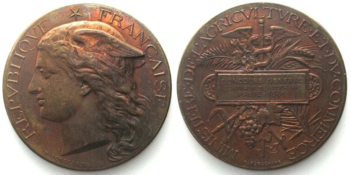 1881 France MINISTRY OF AGRICULTURE Competition 1881 Paris bronze by Ponscarme 50mm AU