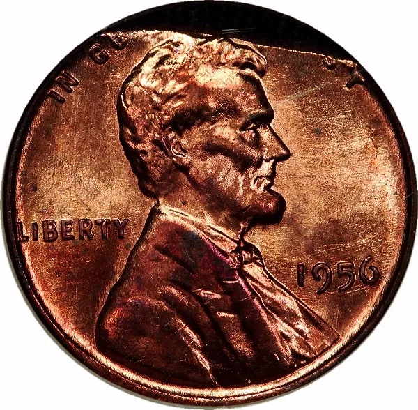Lincoln Cent, 1956, 15% Curved Clip, 1¢, MS64 RD, NGC