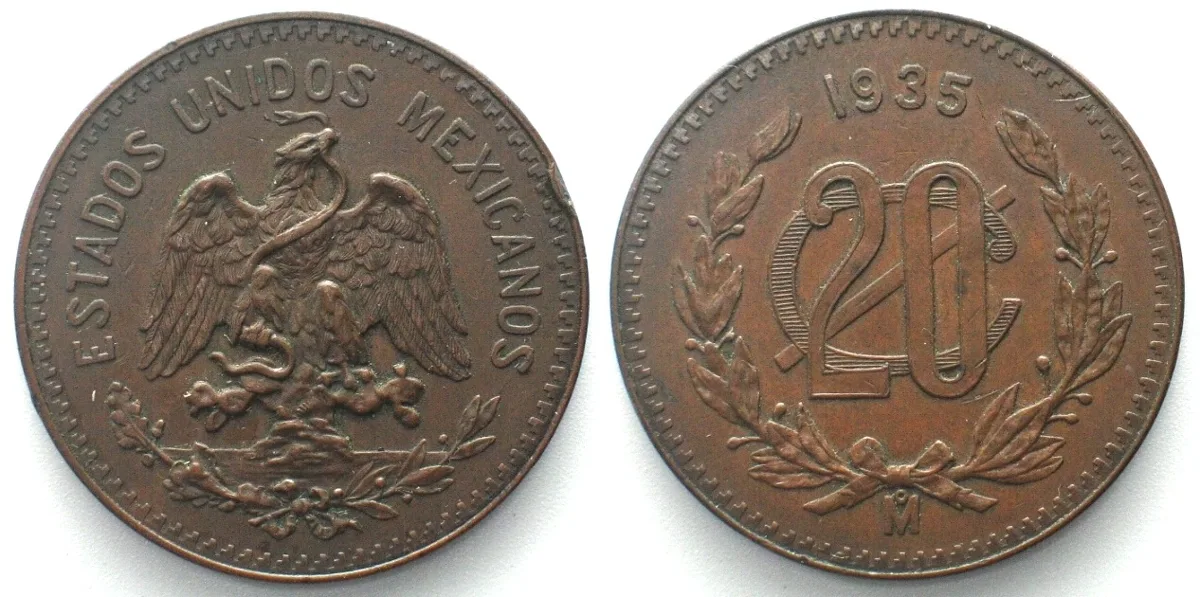 1935 MEXICO. 20 Centavos 1935, bronze, UNC! UNC-