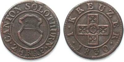 1830 Swiss Cantons SOLOTHURN Kreuzer (2-1/2 Rappen) 1830 billon VF-XF
