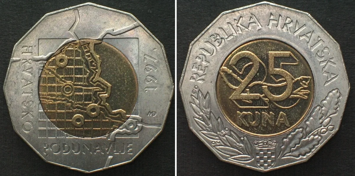 1997 CROATIA 25 Kuna 1997, DANUBE, bi-metallic, UNC