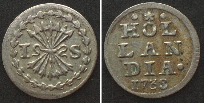 1738 NETHERLANDS - HOLLAND. Stuiver 1738, silver AU!