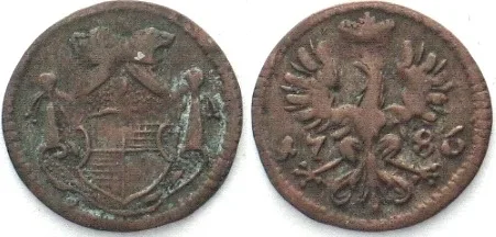 1786 German BRANDENBURG-ANSBACH Pfennig 1786, KARL ALEXANDER, billon VF+
