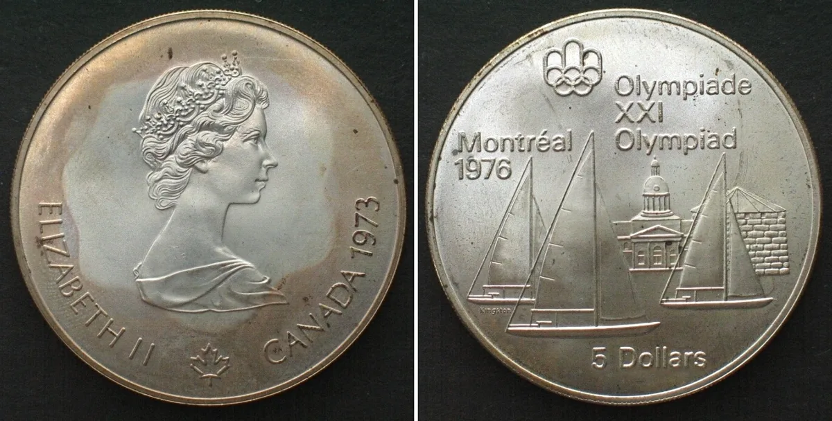 1973 CANADA 5 Dollars 1973, OLYMPICS MONTREAL, silver UNC