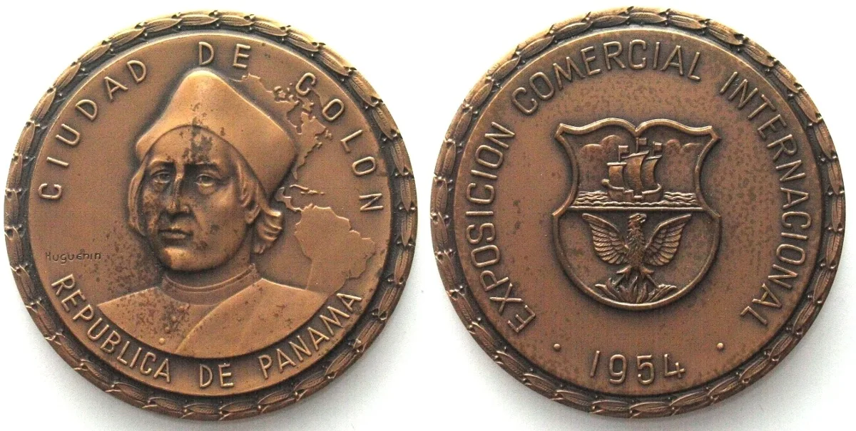1954 PANAMA. EXPOSITION COMERCIAL INTERNATIONAL 1954 COLON, bronze, 50mm RARE! UNC