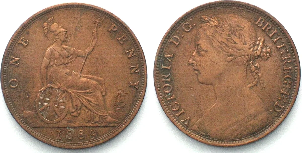 1889 GREAT BRITAIN. Penny 1889, VICTORIA bronze VF+