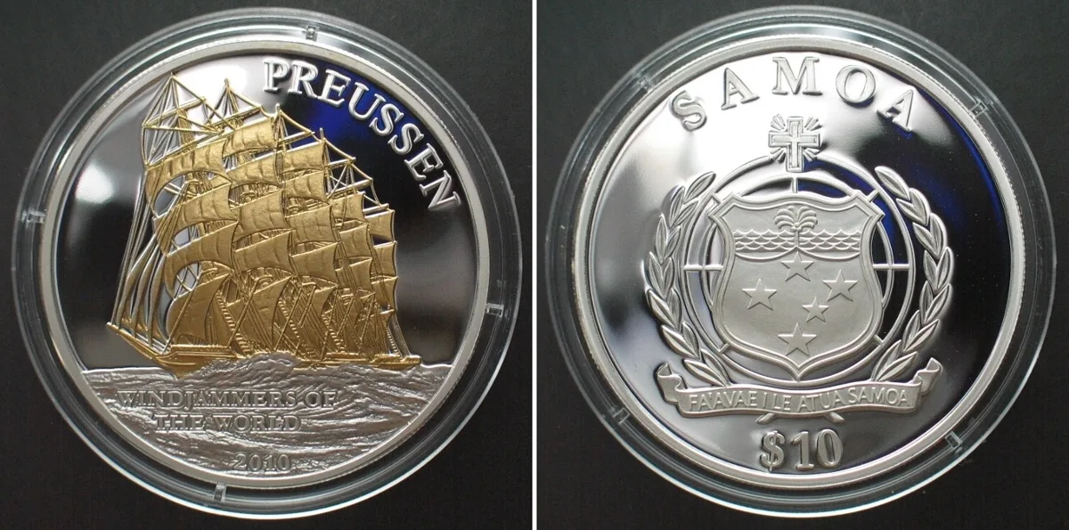2010 SAMOA 10 Tala 2010 PREUSSEN silver, gilt variety, Proof RARE! Proof